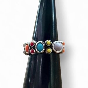 Colorful Vintage Style Bohemian Silver Ring, size 7 🎨